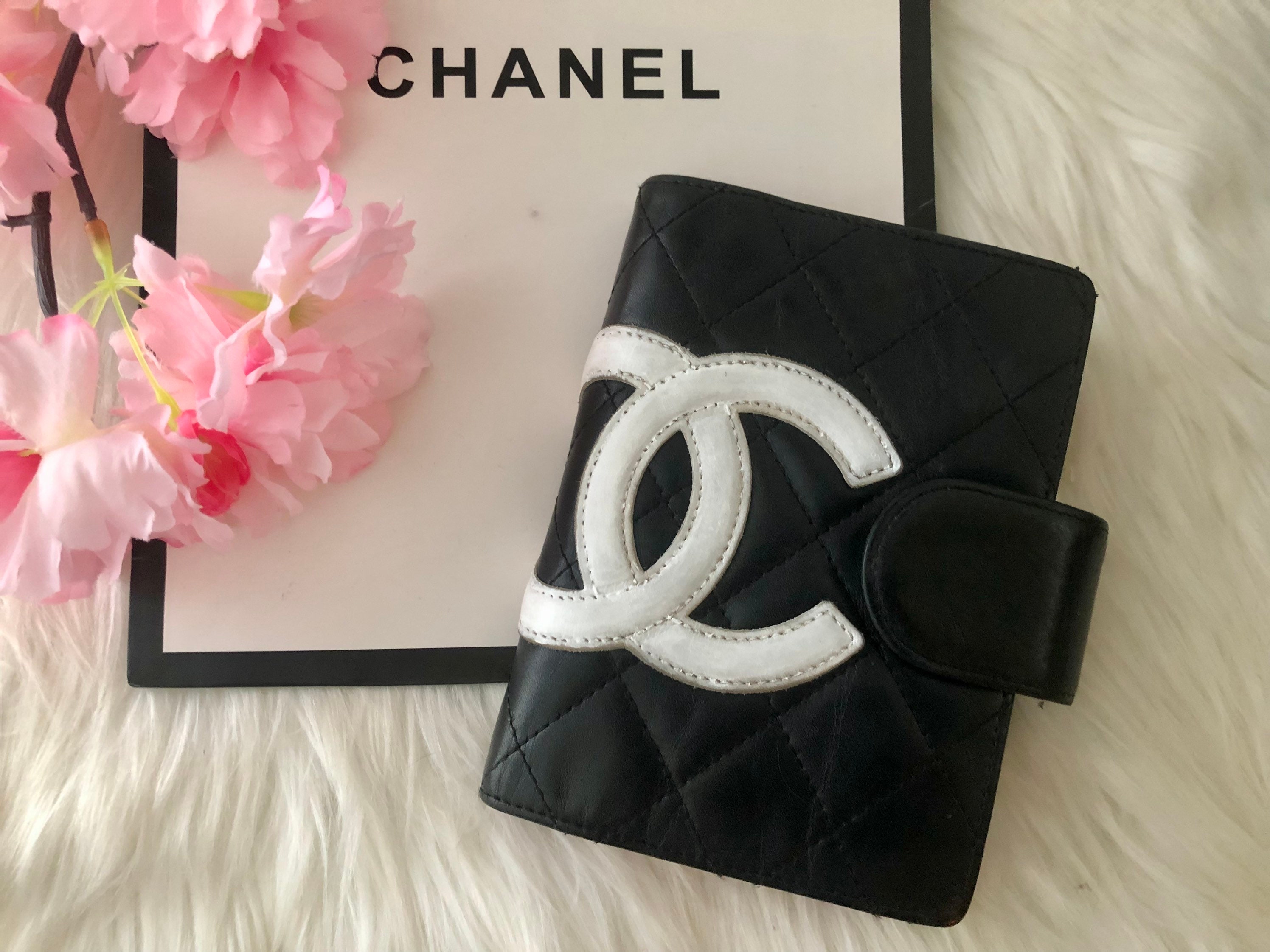 CHANEL Cambon Line Day Planner Cover Leather Black CC Auth th3612