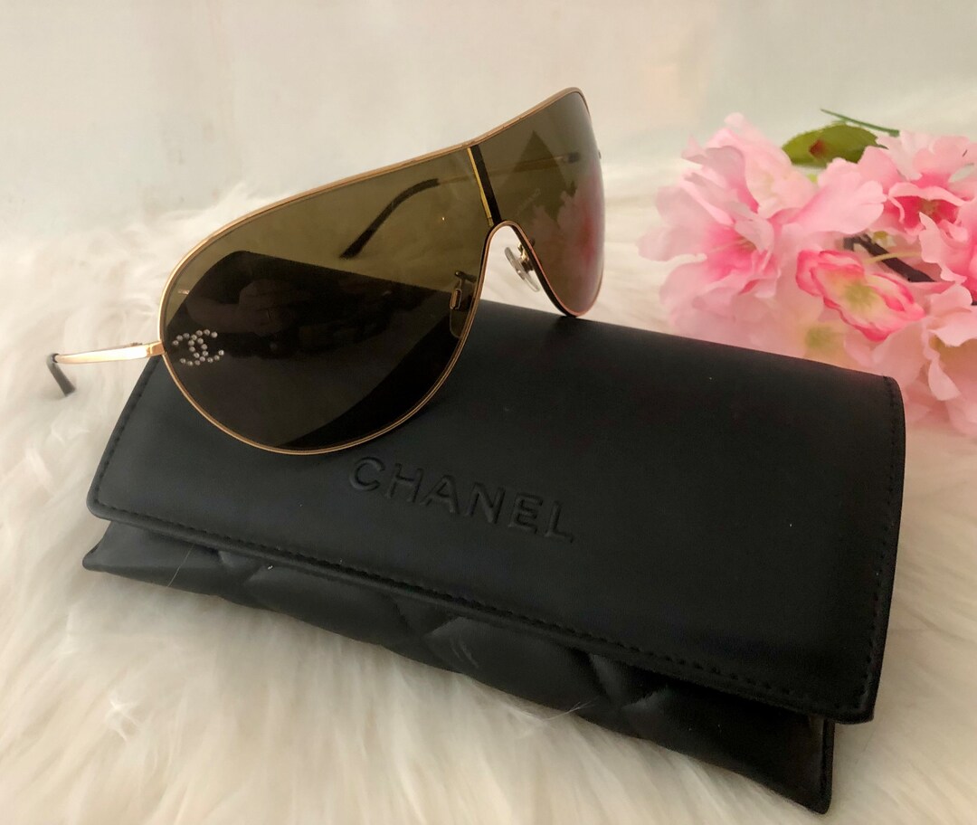 Authentic Chanel Rimless Goggle Style Sunglasses With Gold Plated Frame