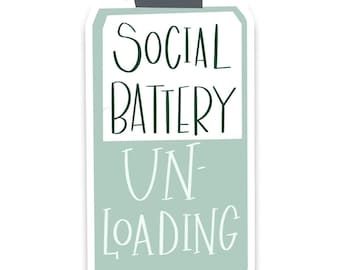 Sticker sociale batterij, introverte humor, waterdichte vinylsticker