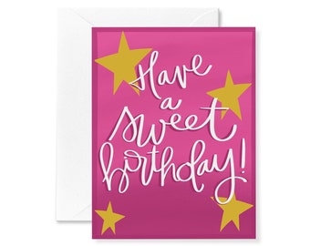 Birthday Card | Sweet Birthday Card | Birthday Card for girls | Birthday Greeting Card | Pink Card with Gold Stars | Birthday Card