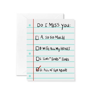 Mis je kaart | Alle bovenstaande kaarten | Mis je | Vriendschap | Liefde | Kaart voor iemand die je mist | Ik mis je | Notitieboekpapier | A2-formaat