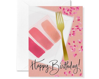Pink Cake Birthday Card | Birthday Card | Card for Her | Card for Baker | Birthday Card for Coworkers | Foodie Cards | Birthday Cake