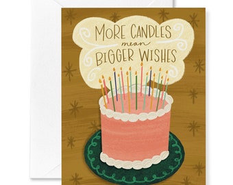 Bigger Wishes Birthday Card | Birthday Cake Card | Foodie Birthday Card | Birthday Card for Anyone | Aging Positive Card | Card for Adults