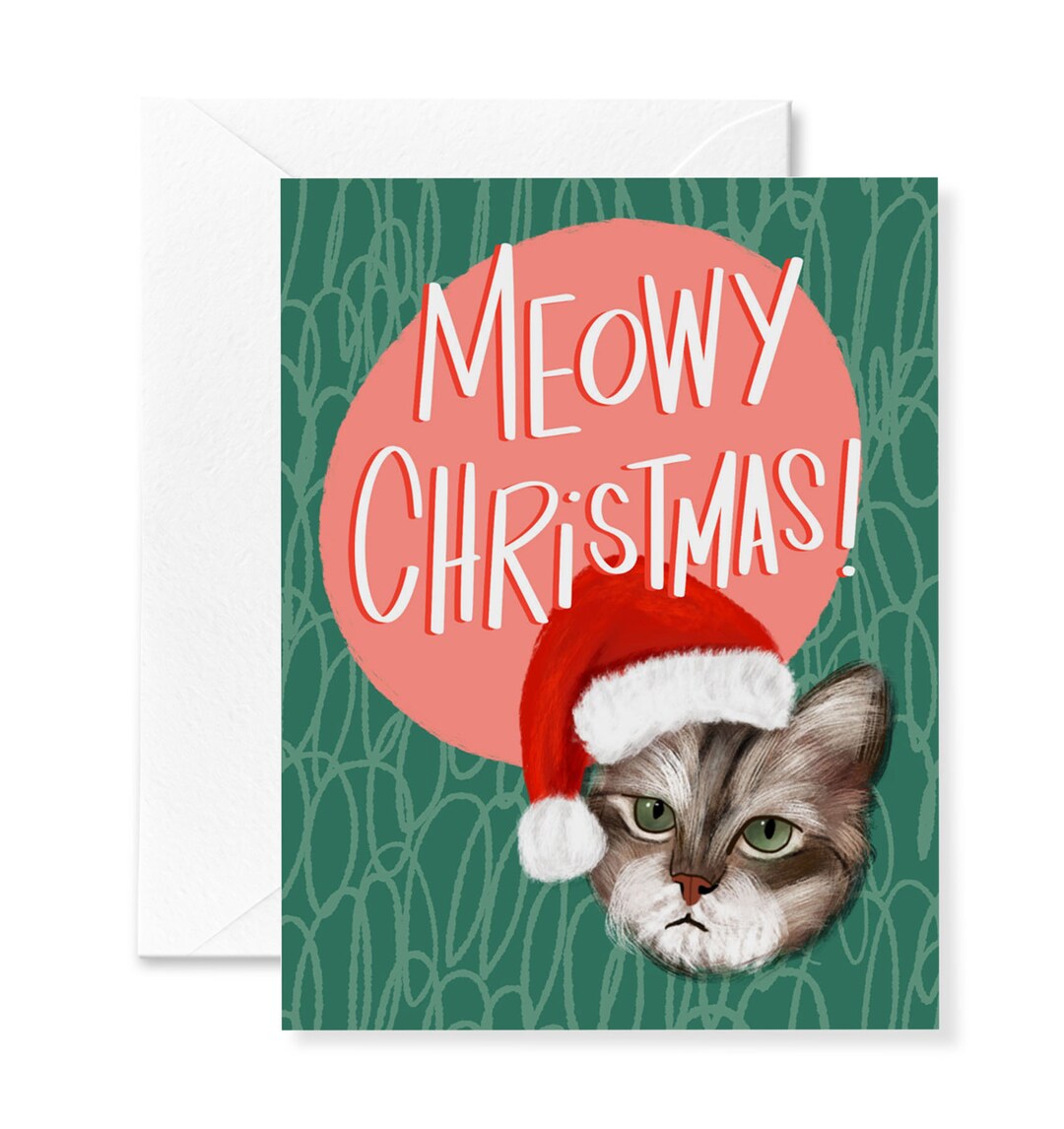 Meowy Christmas Card | Funny Cat Holiday Card - Etsy