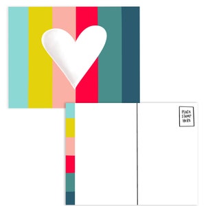 Cartes postales | Lot de 8 | Coeurs et rayures | Ensemble de papeterie | Saint-Valentin | Saint-Valentin | Cartes arc-en-ciel | Cartes postales d'amitié