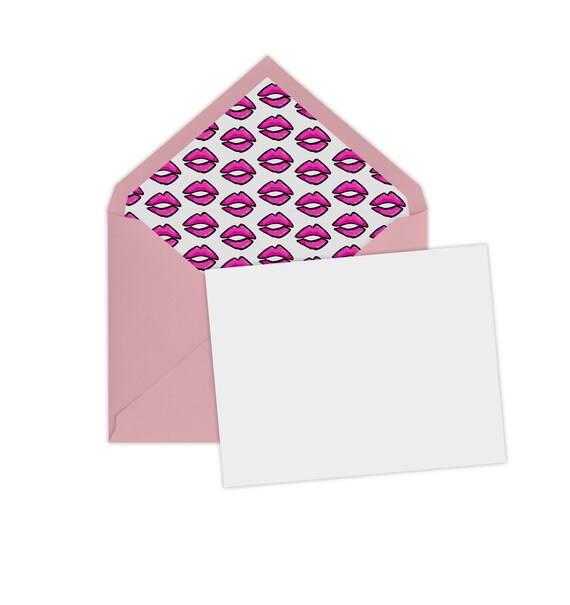 Note Card Pink Lips Blank Note Card Set Personal Etsy