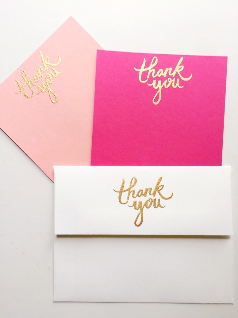 Thank You Gold Metallic Embossed Notecard Set of 8 A2 Etsy