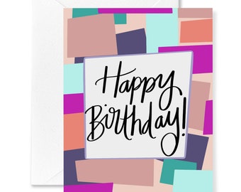 Birthday Card | Birthday Blocks Card | Abstract Art Card | Birthday Greeting Card | Birthday Cake and Candles | Keto Birthday Card