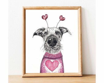 Dog Print, Lurcher Print, Valentines Day Gift