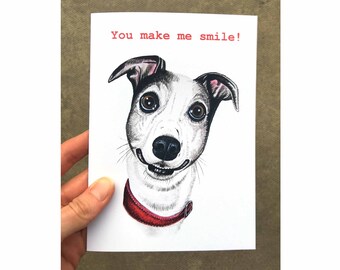 Greyhound Dog Card, Valentines Dog Card, Whippet Dog Card