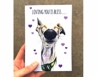 Dog Valentines Card, Whippet Card, Greyhound Card