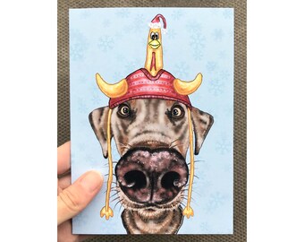 Weimaraner Greeting Card, Weimaraner Christmas Card