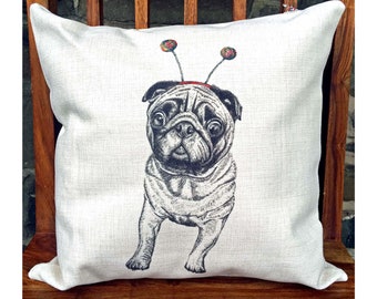 SLIGHT IMPERFECTION - Pug Cushion Cover, Pug Pillow