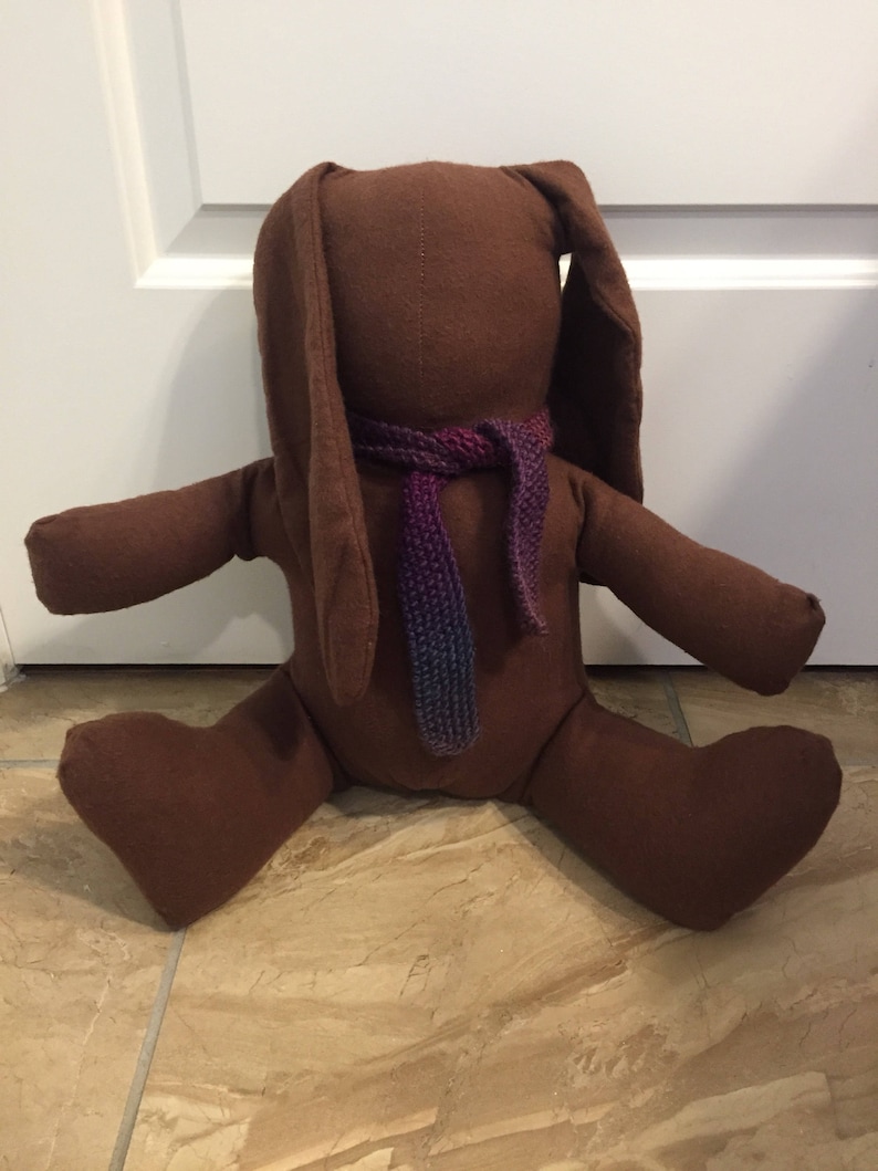 Stuffed Brown Bunny with Knitted Scarf