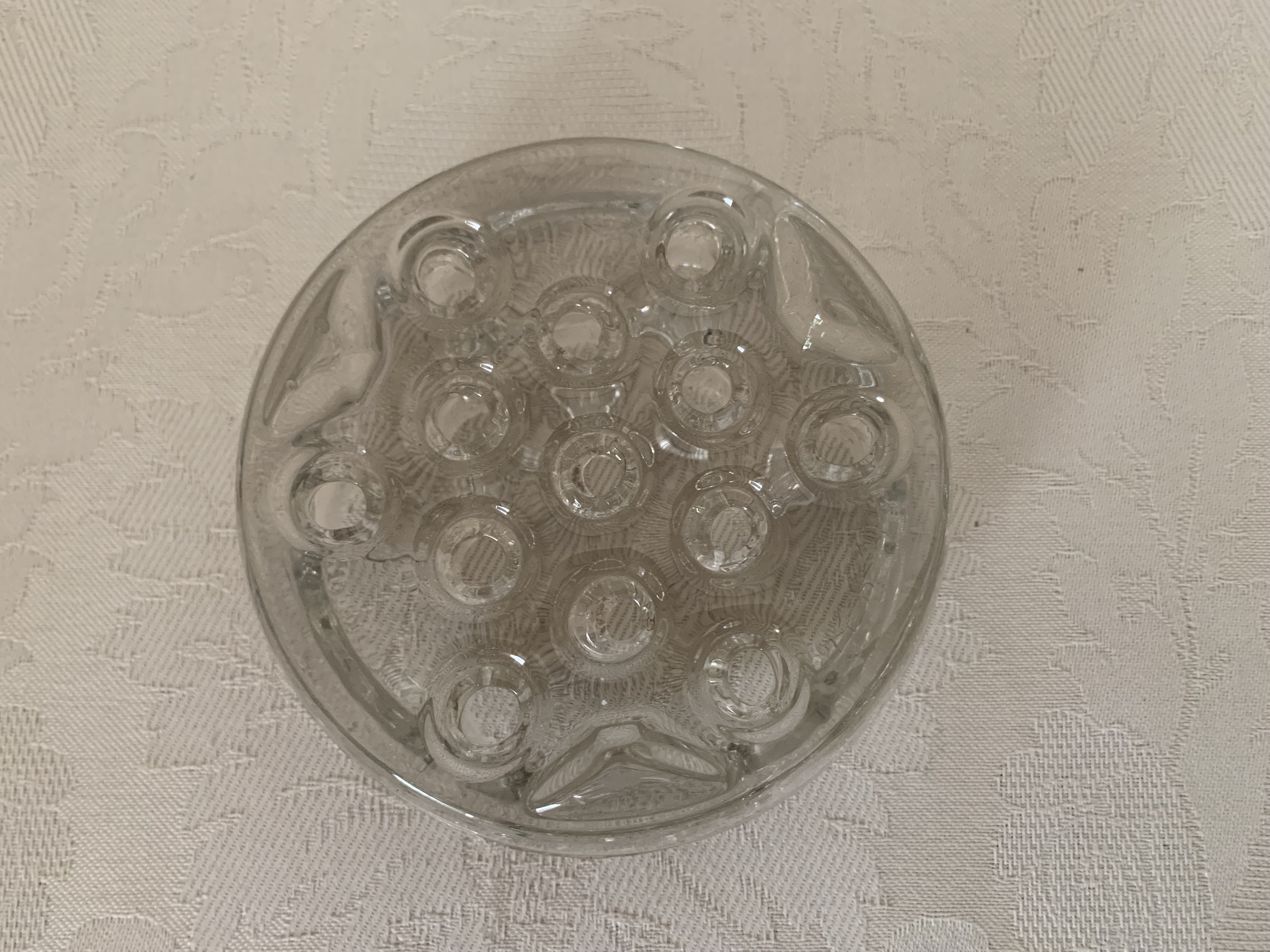 Clear Glass Flower Frog, Vintage Flower Arranging Frog With 13 Holes