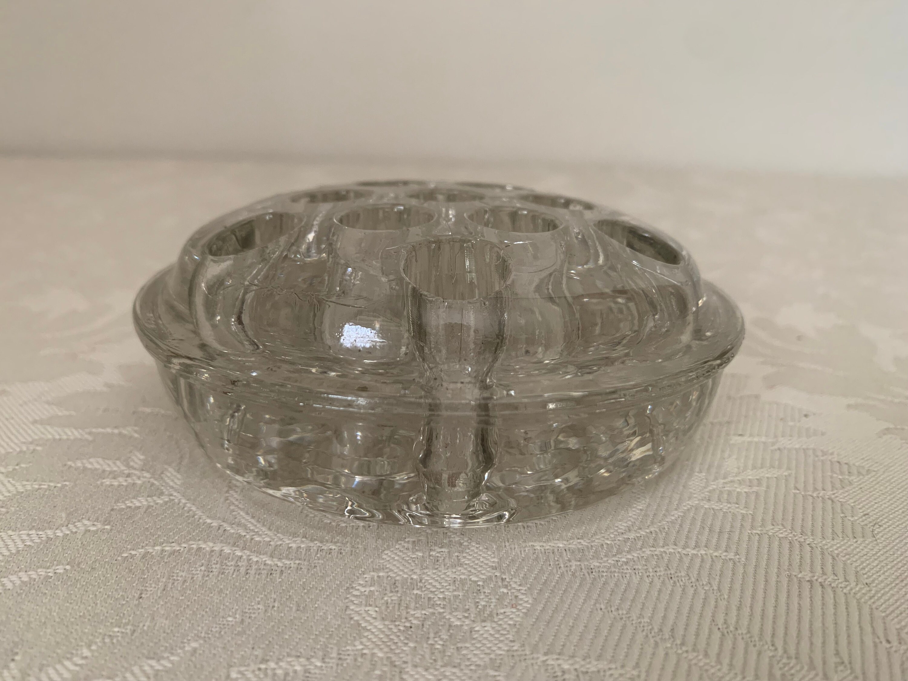Clear Glass Flower Frog, Vintage Flower Arranging Frog With 13 Holes