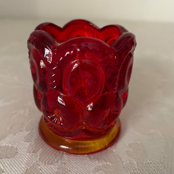 Amberina Moon and Stars Toothpick Holder, Vintage LE Smith Ruby Red Amber Matchstick Holder Bud Vase, Fluted Scalloped Rim