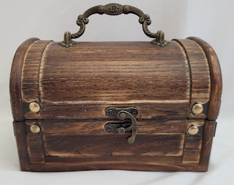 Chest Trunk Storage Small Distressed Wood with Fabric Interior. 2 Choices of Design.
