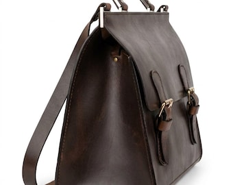 Hand Sewn Horween Leather Laptop Briefcase – Full Grain Travel Bag