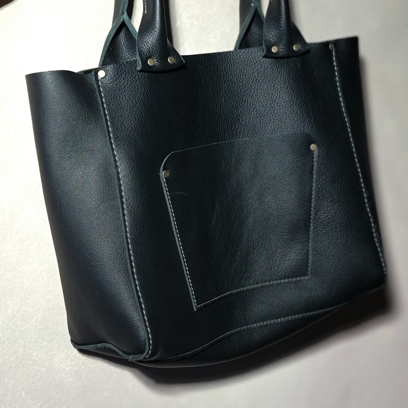 BLACK Leather Shopper Bag, Leather Tote Bag, Medium Tote Bag, Medium Handbag, Shoulder Bag, Leather Purse, BLACK Leather Tote, Gift For Her image 4