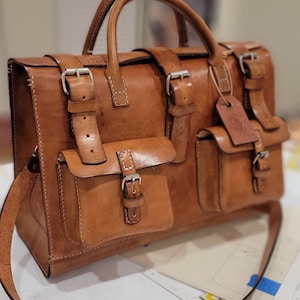 Handmade Vegetable Tanned Leather Satchel – Rugged Heritage Briefcase image 1