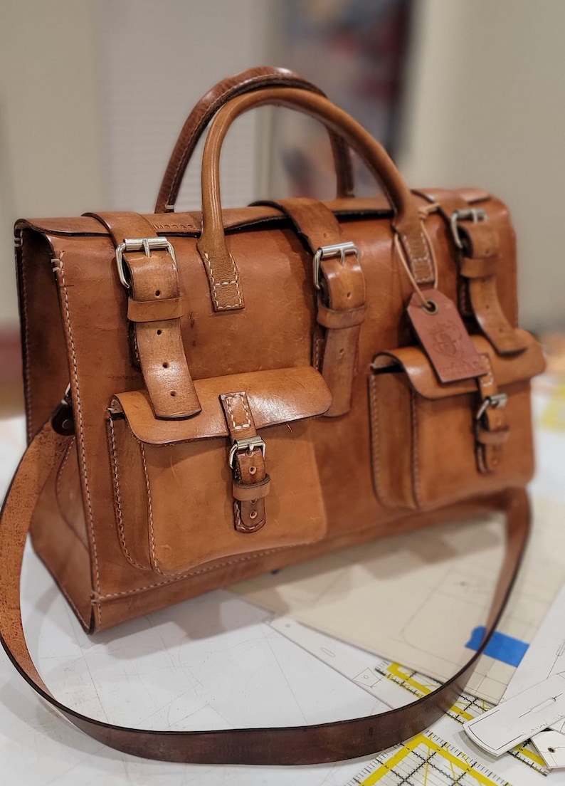 Handmade Vegetable Tanned Leather Satchel – Rugged Heritage Briefcase image 1
