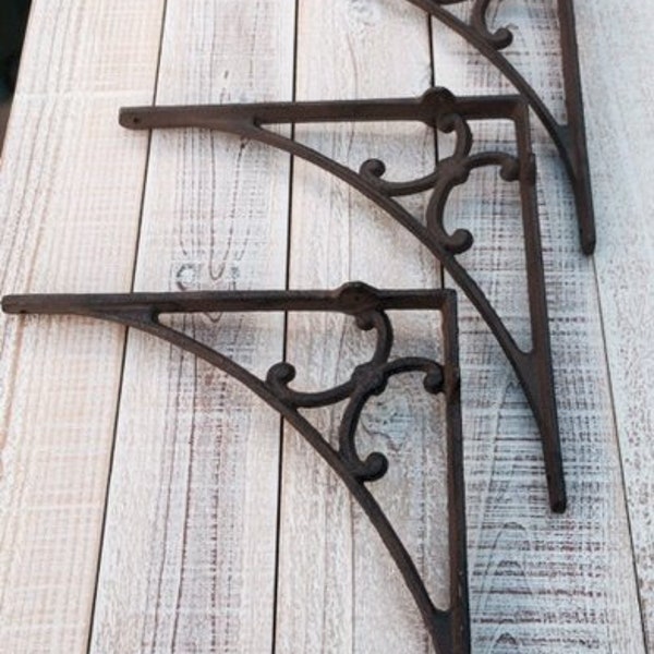 Iron Brackets, Shelf Brackets, Country, Barn, Rustic, Farmhouse, Chic, Shelves, Cast Iron, Shelf Supply, 9.75" X 9.75",  SOLD INDIVIDUALLY