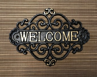 Welcome Sign, Iron Welcome Sign, Cast Iron, Welcome, Sign, 10.5" wide, 7.5" tall