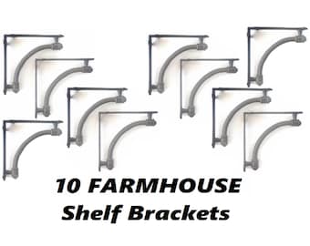 SET of 10 USA FREE Shipping, Farmhouse Shelf Bracket, Shelf Brackets, Industrial, Steampunk, Farmhouse Shelving, Shelving Brackets, Corbel