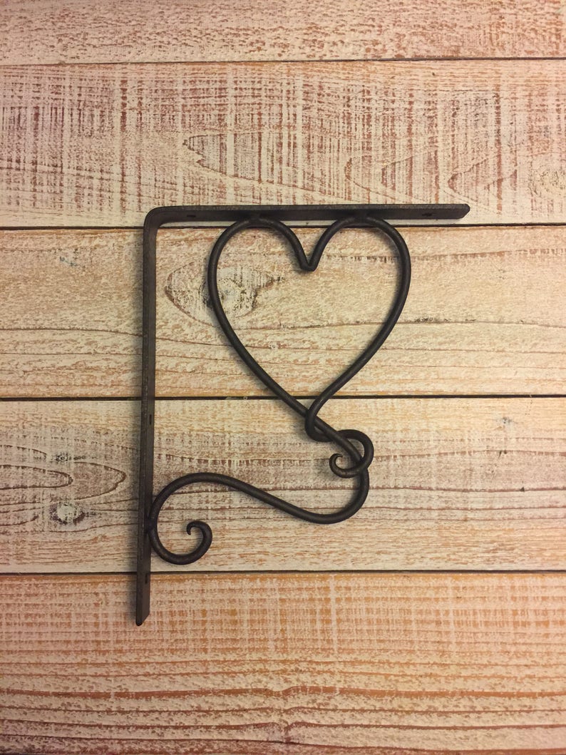 Two Iron Brackets Shelf Bracket Metal Bracket Heart Etsy
