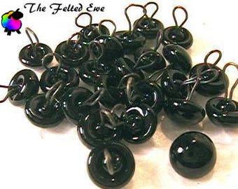 Solid Black Shiny Glass Eyes with Looped Backs - 5 Pair