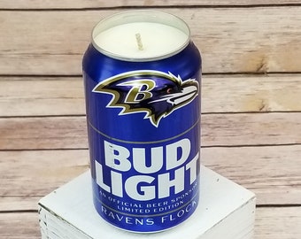 Soy Candle - 2019 Bud Light NFL Baltimore Ravens Team Football Beer Can Soy Candle with Custom Scent