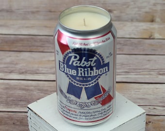 Soy Candle - A single PBR Pabst Blue Ribbon Beer Can Soy Candle with Custom Scent or Fragrance in 12 oz Aluminium Can
