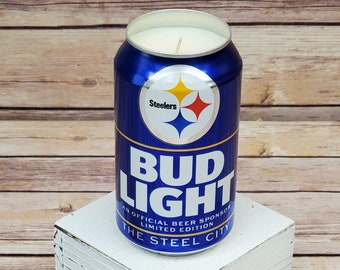 Soy Candle - 2019 Bud Light NFL Pittsburgh Steelers Team Football Beer Can Soy Candle with Custom Scent