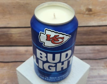 Soy Candle - 2023 Bud Light NFL Kansas City Chiefs Team Super Bowl Champions Football Beer Can Soy Candle with Custom Scent