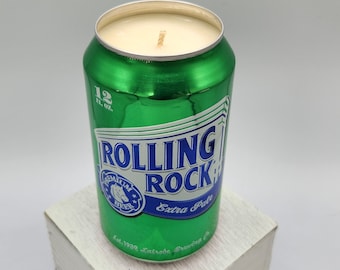 Soy Candle - Rolling Rock Can Soy Candle with Custom Scent or Fragrance in 12 oz Aluminium Exra Pale Latrobe Brewing