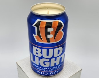 Soy Candle - 2019 Bud Light NFL Cincinnati Bengals Who Dey Team Football Beer Can Soy Candle with Custom Scent
