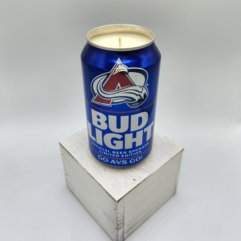 Soy Candle Bud Light NHL 2020 Colorado Avalanche Can Soy Candle with Custom Scent 12 oz Aluminium Can Go Avs Go image 1