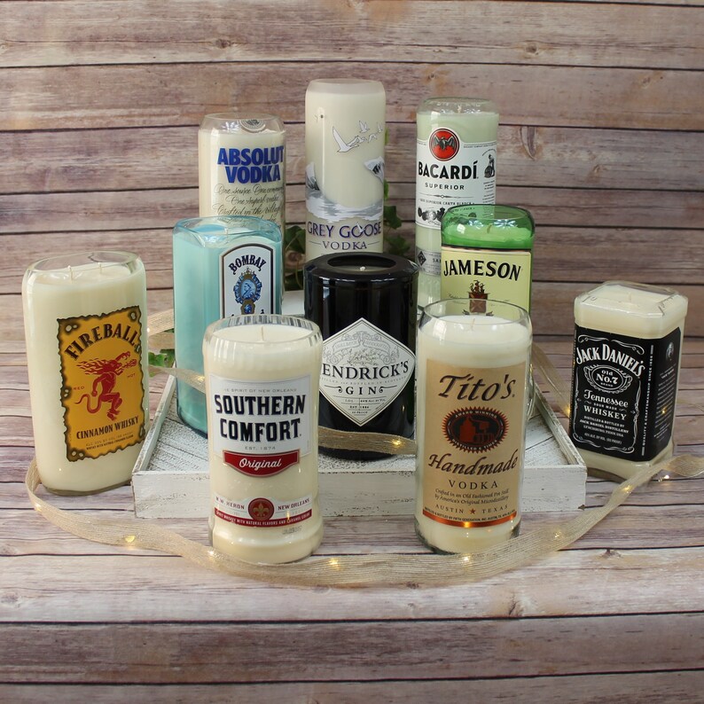 Liquor Bottle Soy Candle made in Recycled Glass Liquor Bottle Etsy