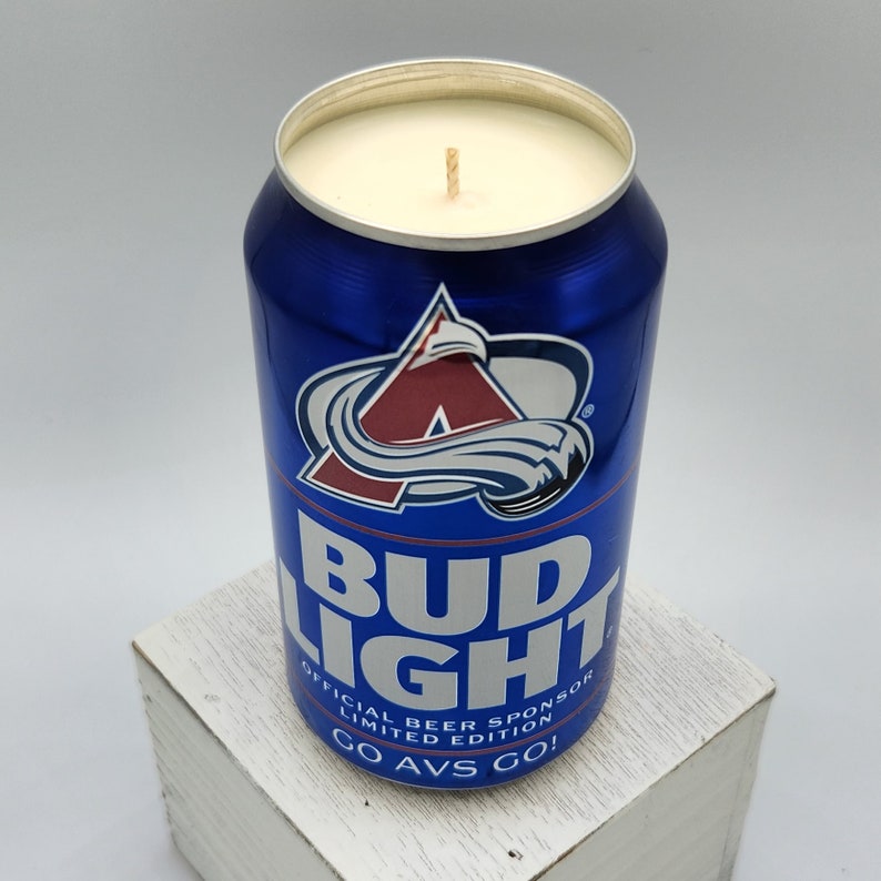 Soy Candle Bud Light NHL 2020 Colorado Avalanche Can Soy Candle with Custom Scent 12 oz Aluminium Can Go Avs Go image 2