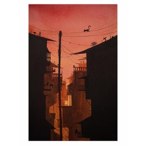 Aquarelle de Mamoudzou au coucher du soleil