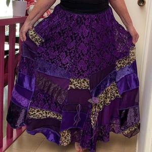 Purple Velvet & Lace Leopard Bohemian Shabby Chic Stevie Nicks Inspired Skirt - Custom Made For You