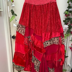 Red Velvet & Lace Leopard Bohemian Shabby Chic Stevie Nicks Inspired Skirt - Custom Made For You