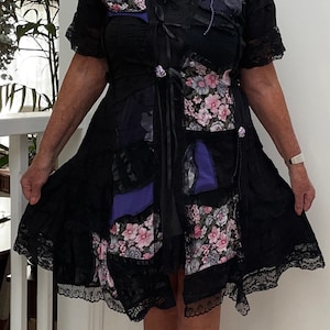Black /Purple / Floral Cotton Summer Fairy Duster Coat - Fantasy Fairy Festival  ~ One Off Original - Size 12 - Boho Coat