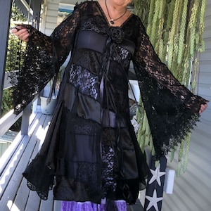 Stevie Nicks Style Romantic Bohemian Shabby Chic - Black Lace Patchwork Coat - Custom Made for you