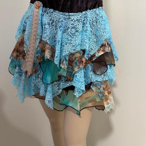 Turquoise Blue & Brown Velvet - Lace Boho Fairy Festival Shabby Chic Skirt - Size 12 hand made by Lynn