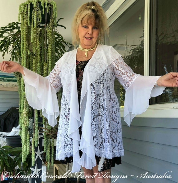 Romantic White ~ Lace Plus Size Gypsy Shabby Chic Wedding Jacket or Casual  Boho Lace Jacket - Size 1XL 14 - 16 Bust 40" - 42" Aust. Made - Etsy