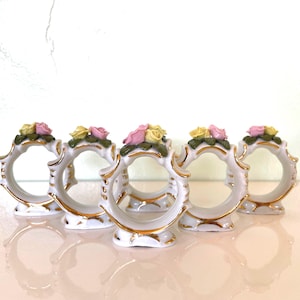 Vintage 1940s Set of Six Napkin Holders Floral Gold Detail Rococo (21-0358)