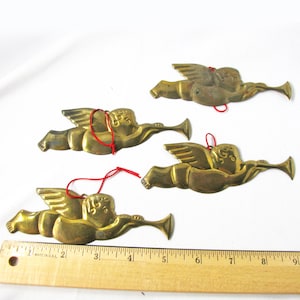 Vintage Brass Cherubs Playing Trumpets Ornament set