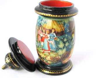 Vintage Kholui Russian Lacquer box in Rare shape 2 pieces set